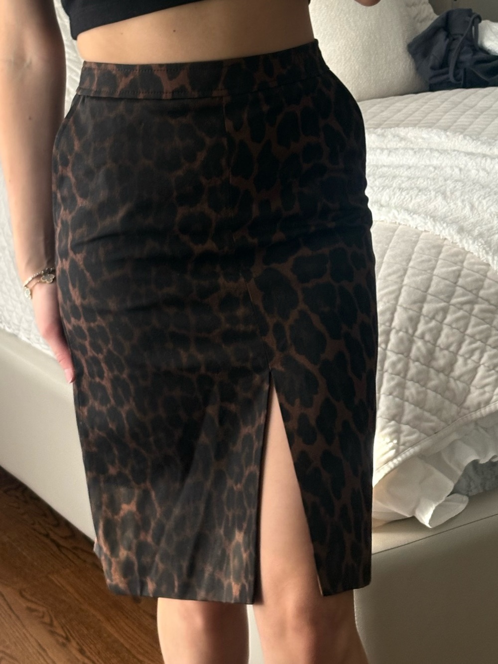 H&M Leopard-Print Pencil Skirt in Brown and Black